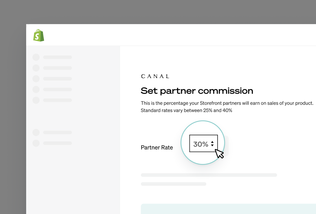 Shopify page showing a cursor choosing it's partner's commission rate